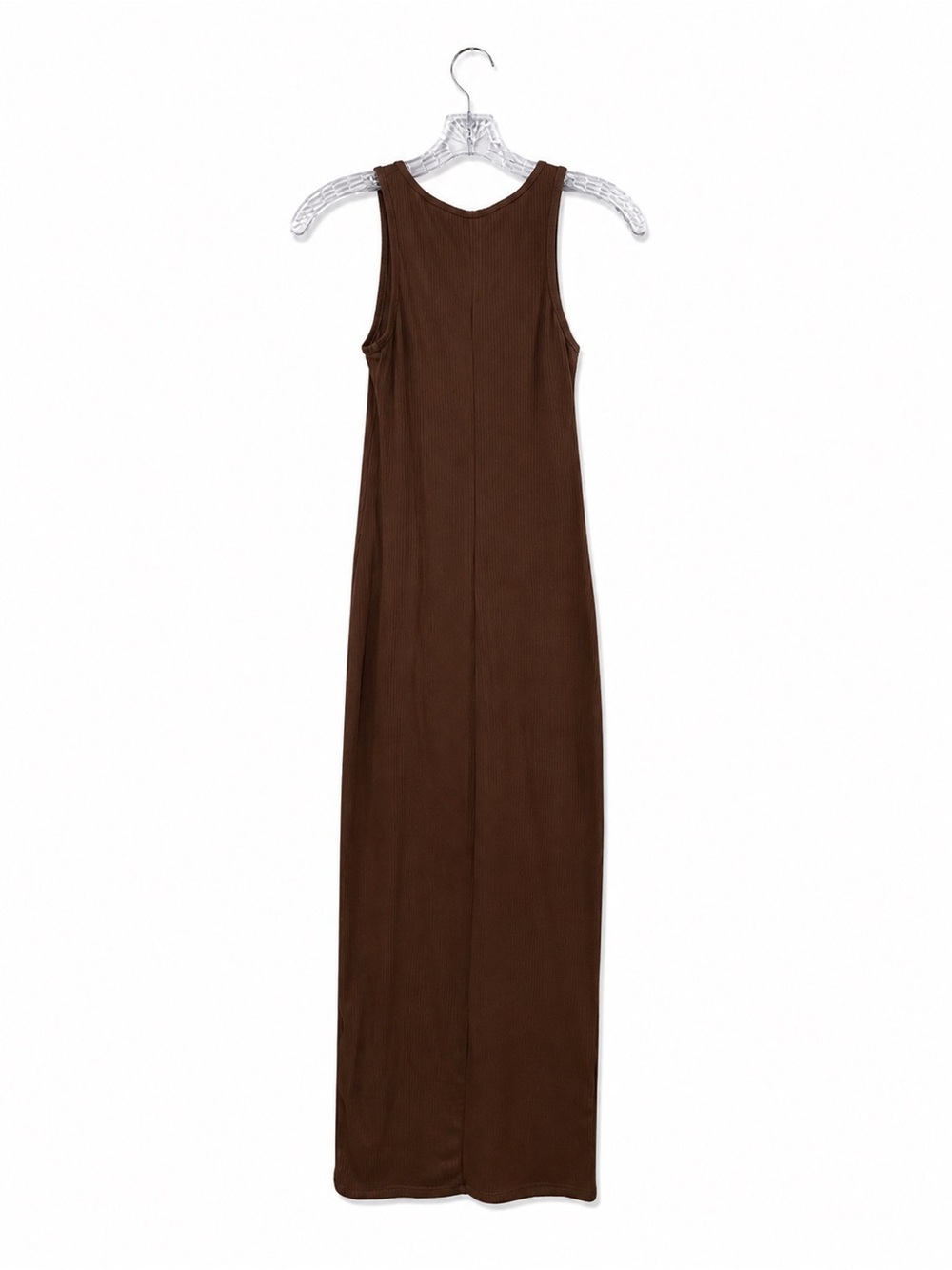 French Atmosphere Brown Ribbed Maxi Dress Size S Criss Cross V Neck - Picture 4 of 6
